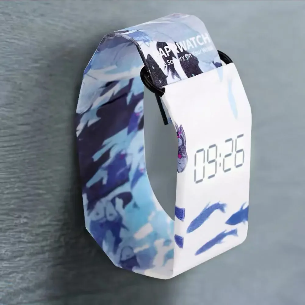 Magnetic LED Digital Paper Watch, Waterproof Printed Wrist Bracelet for Unisex